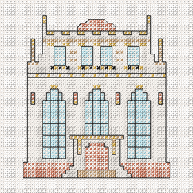 Cross-stitch pattern of Artus Court, the grand Gothic hall on the Long Market in Gdańsk