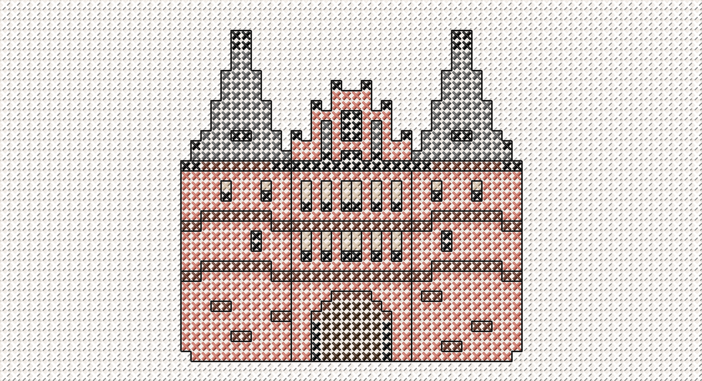 Cross-stitch pattern of the Holstentor, the medieval city gate of Lübeck
